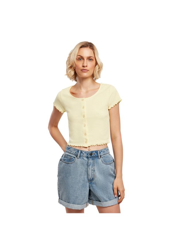 Damska krótka koszulka prążkowana zapinana na guziki Koszulka Urban Classics GT. Kolor: żółty. Materiał: prążkowany. Długość: krótkie