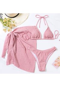 Intica - Strój kąpielowy prążkowany na plażę i basen Jerry. Kolor: różowy. Materiał: prążkowany