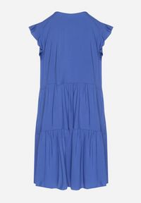 Born2be - Niebieska Rozkloszowana Sukienka z Bawełny Ozdobiona Falbankami Natiriane. Okazja: na co dzień. Typ kołnierza: kołnierz z falbankami. Kolor: niebieski. Materiał: bawełna. Wzór: aplikacja. Sezon: wiosna, lato. Styl: casual, elegancki #6