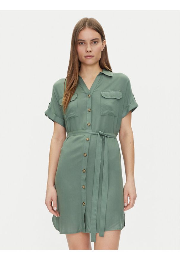 Vero Moda Sukienka koszulowa Bumpy 10325828 Zielony Loose Fit. Kolor: zielony. Materiał: wiskoza. Typ sukienki: koszulowe