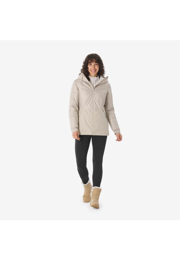 quechua - Kurtka turystyczna damska zimowa Quechua NH100 -5°C wodoodporna. Kolor: beżowy. Materiał: polar. Sezon: zima. Sport: turystyka piesza
