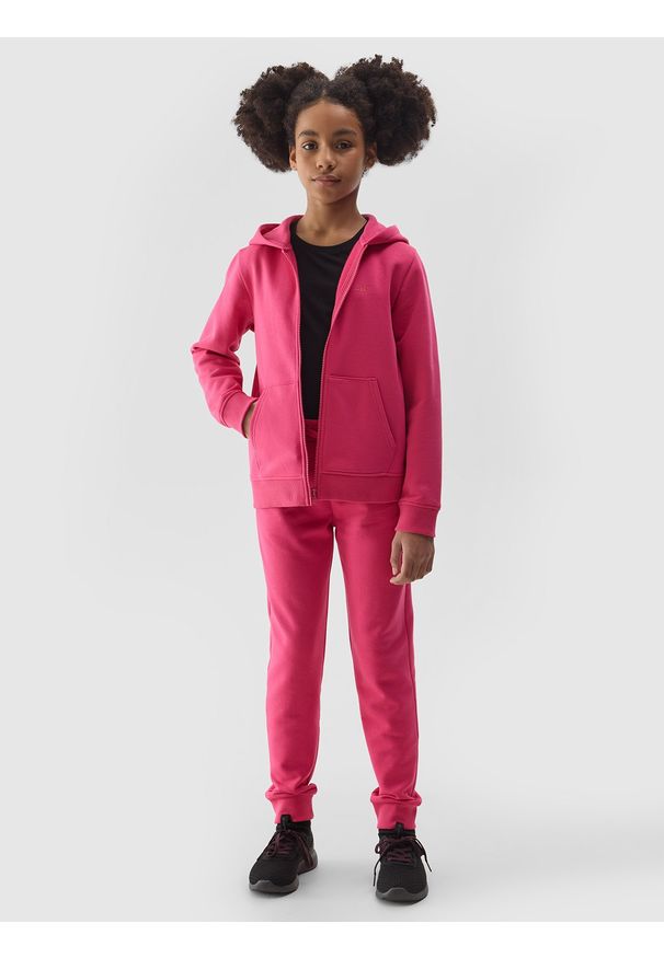 4f - 4F Spodnie dresowe joggery dziewczęce - różowe 134 (8-9 lat). Okazja: na co dzień. Kolor: różowy. Materiał: dresówka. Wzór: ze splotem, gładki. Sezon: lato. Styl: casual, sportowy