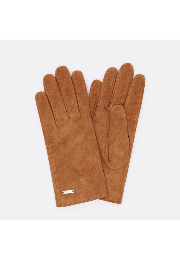 Mohito - Skórzane rękawiczki - Bordowy. Kolor: czerwony. Materiał: skóra