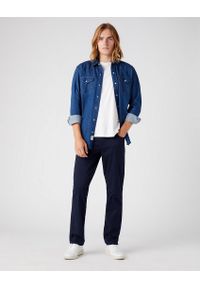 Wrangler - WRANGLER TEXAS SLIM MĘSKIE SPODNIE MATERIAŁOWE NAVY W12SEA114 112145790