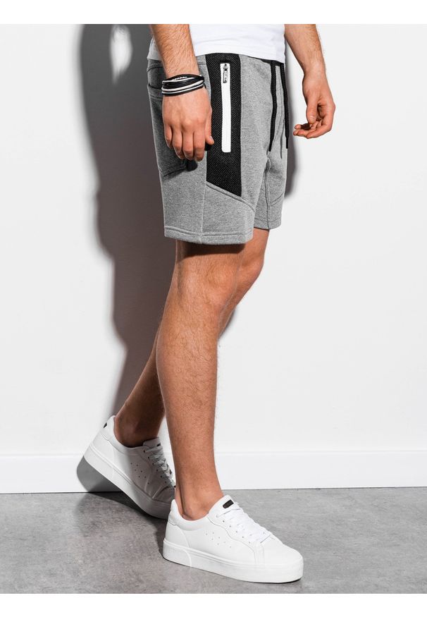 Ombre Clothing - Krótkie spodenki męskie dresowe W240 - szary melanż - XXL. Kolor: szary. Materiał: dresówka. Długość: krótkie. Wzór: melanż