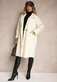 Renee - Jasnobeżowy Dwurzędowy Płaszcz Oversize z Wełną Spolete. Kolor: beżowy. Materiał: wełna. Styl: elegancki #3