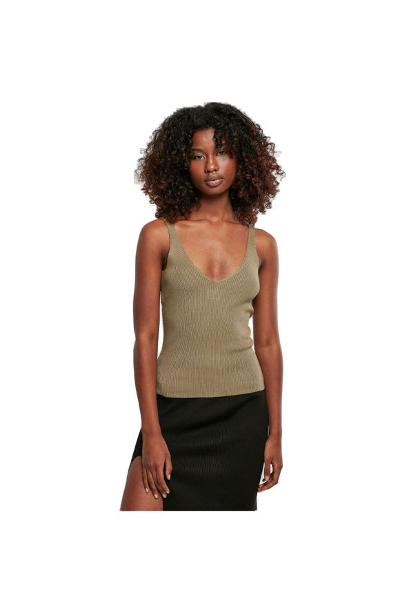 Koszulka damska z prążkowanego materiału Urban Classics GT. Kolor: zielony. Materiał: prążkowany, materiał. Wzór: prążki. Styl: sportowy, elegancki