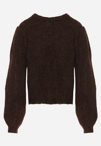 Born2be - Brązowy Kardigan z Wełną i Bufiastymi Rękawami Wiązany na Plecach Tuseleia. Okazja: na co dzień. Kolor: brązowy. Materiał: wełna. Styl: casual #5