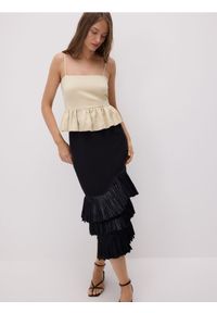 Reserved - Spódnica z frędzlami z naturalnej rafii - czarny. Kolor: czarny. Materiał: len, wiskoza #1