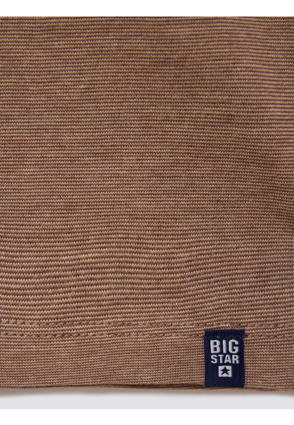Big-Star - Koszulka męska z logo BIG STAR na piersi brązowa Lobber 804. Kolor: brązowy. Materiał: bawełna, jeans, dzianina. Wzór: aplikacja. Styl: klasyczny