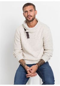 bonprix - Sweter z szalowym kołnierzem. Kolor: beżowy. Materiał: dzianina #1