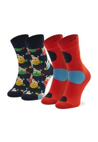 Happy-Socks - Happy Socks Zestaw 2 par wysokich skarpet dziecięcych KLAI02-6500 Czerwony. Kolor: czerwony. Materiał: materiał