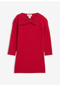 bonprix - Sukienka dzianinowa z miękkiej mieszanki wiskozy. Typ kołnierza: kokarda. Kolor: czerwony. Materiał: dzianina, wiskoza #1