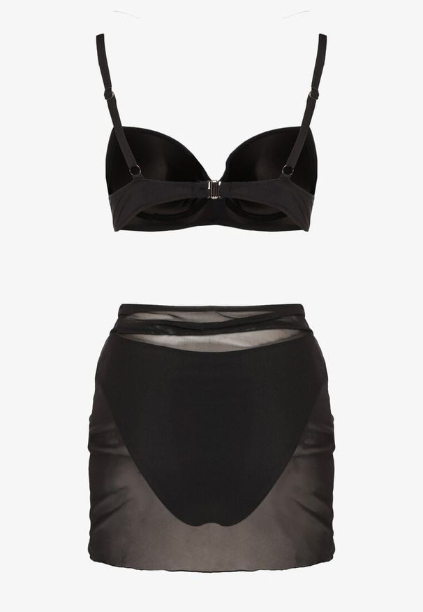 Born2be - Czarne Bikini Biustonosz z Marszczeniem i Majtki Figi z Dodatkowym Paero Ulosora. Kolor: czarny