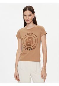 BOSS - Boss T-Shirt 50514738 Beżowy Regular Fit. Kolor: beżowy. Materiał: bawełna