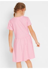 Sukienka dziewczęca z dżerseju, krótki rękaw (2 szt.) bonprix pudrowy jasnoróżowy + jasnoszary melanż. Kolor: różowy. Materiał: jersey. Długość rękawa: krótki rękaw. Wzór: melanż #2