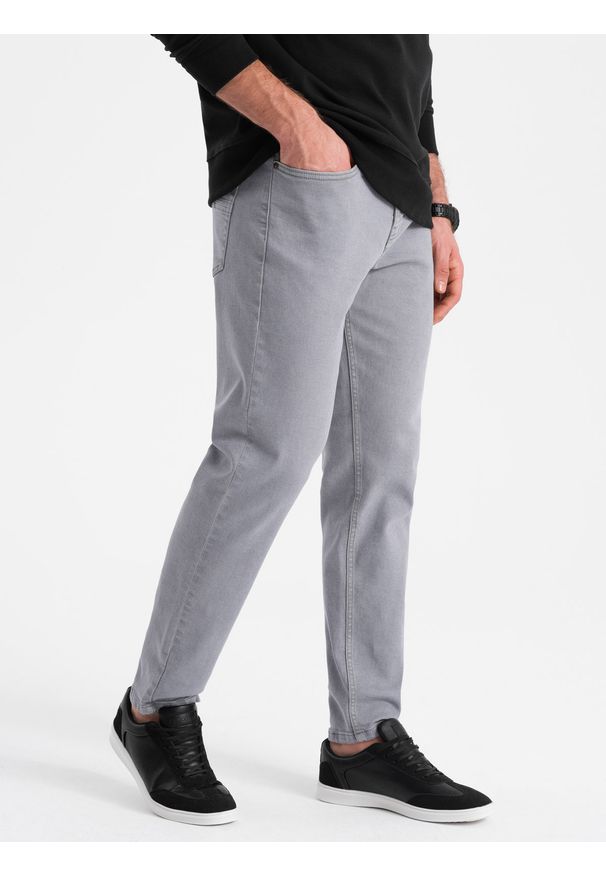 Ombre Clothing - Spodnie męskie jeansowe bez przetarć SLIM FIT - szare V1 OM-PADP-0148 - XXL. Okazja: na co dzień. Kolor: szary. Materiał: jeans. Wzór: gładki. Styl: sportowy, elegancki, casual