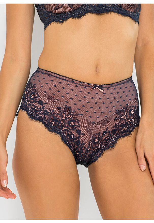 bonprix - Figi maxi z materiału z recyklingu. Kolor: niebieski. Materiał: materiał. Wzór: koronka