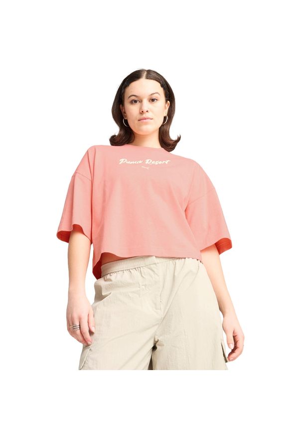 Koszulka damskie Puma Premium Ess Oversized Graphic Tee. Kolor: różowy. Materiał: bawełna, materiał