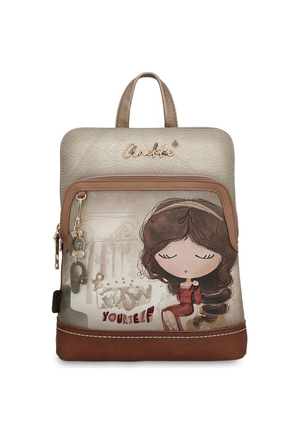 Brązowy Stylowy Damski Plecak Anekke. Kolor: brązowy. Styl: elegancki