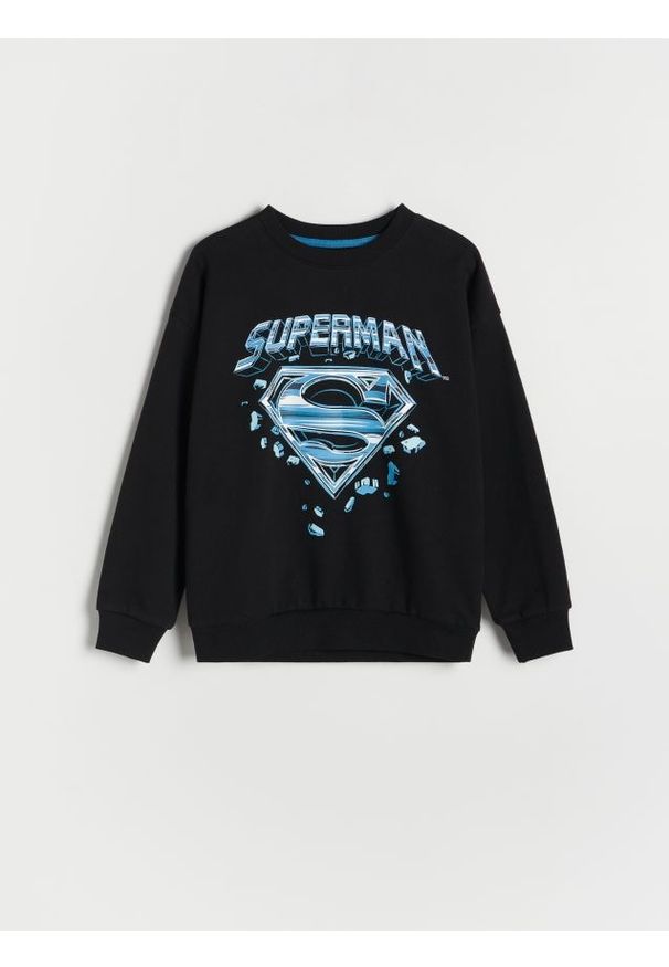 Reserved - Bluza Superman - czarny. Kolor: czarny. Materiał: dzianina, bawełna. Wzór: motyw z bajki