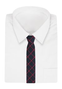 Wełniany Krawat - Alties - Granatowy, Czerwone Prostokąty. Kolor: niebieski. Materiał: wełna, bawełna