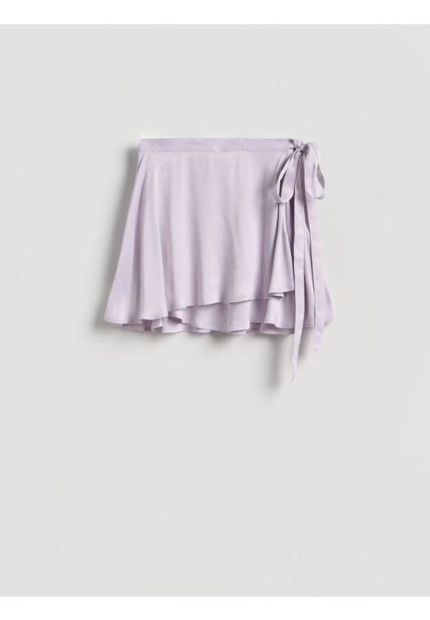 Reserved - Spódnica mini z wiązaniem - lawendowy. Kolor: fioletowy. Materiał: wiskoza