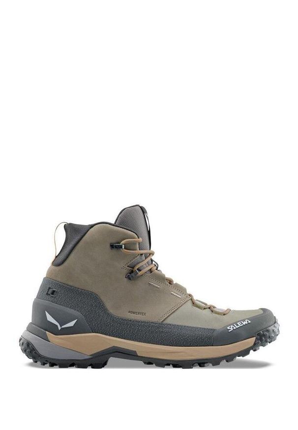 Salewa - Buty trekkingowe wysokie męskie Puez Leather Mid Ptx. Kolor: zielony, wielokolorowy, beżowy, szary. Materiał: skóra