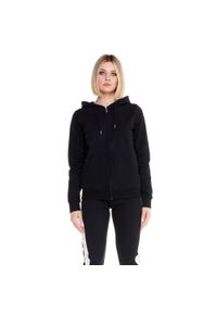 LEONE 1947 APPAREL - Błyszczący damski dres z kapturem i zamkiem błyskawicznym. Kolor: czarny. Materiał: dresówka. Sport: fitness