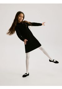 Reserved - Welurowa sukienka z kokardą - czarny. Typ kołnierza: kokarda. Kolor: czarny. Materiał: welur #1