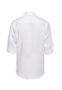 VEVA - Męska Koszula Lniana ze Szczypankami Biel. Kolor: biały. Materiał: len. Długość rękawa: długi rękaw. Długość: długie. Sezon: lato #2