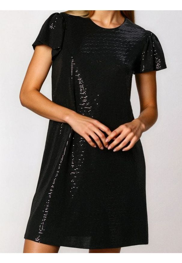 Sinsay - Sukienka mini z połyskującymi aplikacjami - czarny. Kolor: czarny. Wzór: aplikacja. Długość: mini