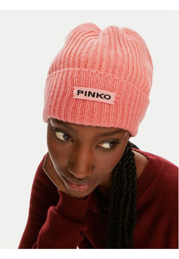 Pinko Czapka Lambkin Cuffia AI 24-25 BLK01 104489 A1CH Koralowy. Kolor: pomarańczowy. Materiał: materiał, wełna