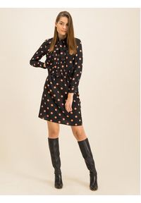 Tory Burch Sukienka koszulowa Printed Ruffle Bow Dress 61697 Czarny Regular Fit. Kolor: czarny. Materiał: jedwab. Typ sukienki: koszulowe