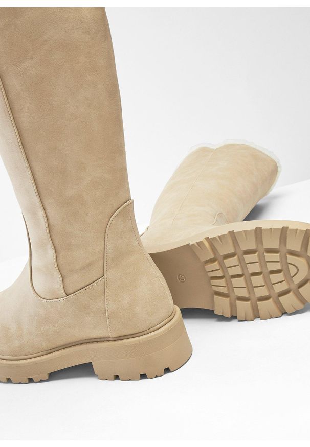 bonprix - Kozaki. Kolor: beżowy. Sezon: zima