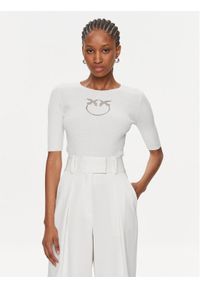 Pinko Sweter Tritone 102017 A1KW Biały Slim Fit. Kolor: biały. Materiał: jedwab, bawełna