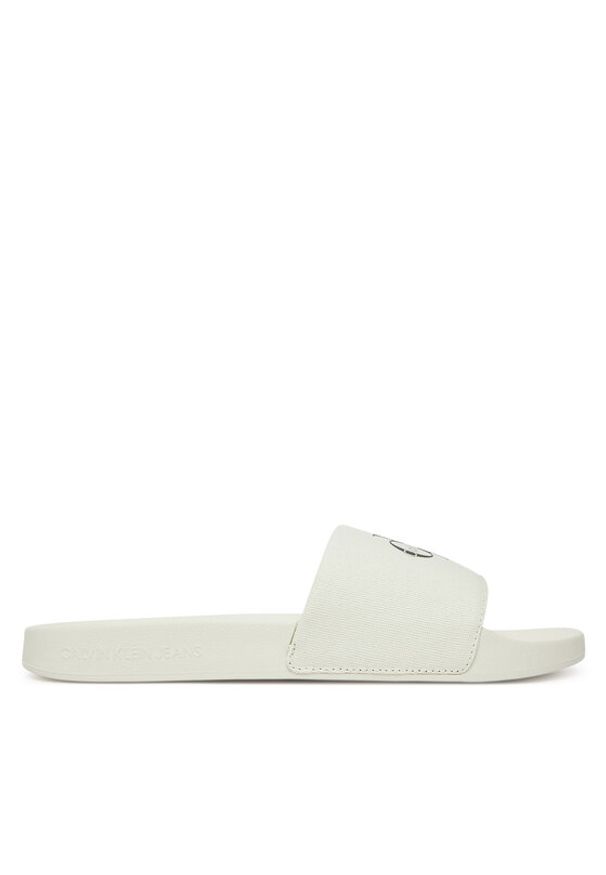 Calvin Klein Jeans Klapki Slide Monologo Cv YM0YM01367 Biały. Kolor: biały. Materiał: materiał