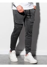 Ombre Clothing - Spodnie męskie dresowe joggery P901 - grafitowe - XXL. Kolor: szary. Materiał: dresówka