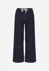 Born2be - Niebieskie Bawełniane Szerokie Jeansy z Wysokim Stanem Ozdobione Wiązaniem Lilinieth. Okazja: na co dzień. Stan: podwyższony. Kolor: niebieski. Wzór: aplikacja. Styl: klasyczny, casual #3