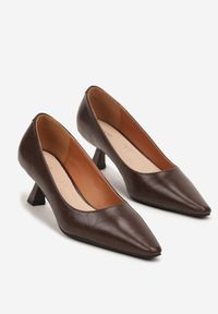 Born2be - Brązowe Czółenka Vices na Obcasie w Stylu Kaczuszki z Wkładką ze Skóry Naturalnej Lukke. Kolor: brązowy. Materiał: skóra. Obcas: na obcasie. Styl: elegancki. Wysokość obcasa: średni #4