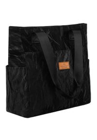 ROVICKY - Czarna, duża torba damska z poliestru w marmurkowy wzór, zamykana suwakiem Rovicky R-TZ-01. Kolor: czarny. Wzór: geometria, aplikacja #1