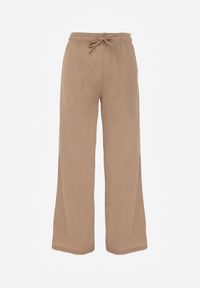 Renee - Beżowe Teksturowane Spodnie Wide Leg z Wiązaniem w Talii Pirethei. Kolor: beżowy. Materiał: materiał. Styl: elegancki #4