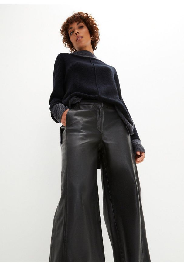 bonprix - Spodnie Marlena ze skóry jagnięcej nappa. Kolor: czarny. Materiał: skóra