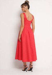 Born2be - Czerwona Bawełniana Sukienka o Rozkloszowanym Kroju Halowena. Okazja: na spacer, na co dzień. Kolor: czerwony. Materiał: bawełna. Typ sukienki: proste. Styl: casual #4