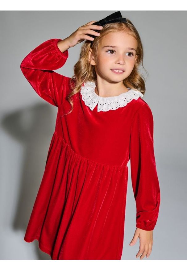 Sinsay - Welurowa sukienka - czerwony. Kolor: czerwony. Materiał: welur