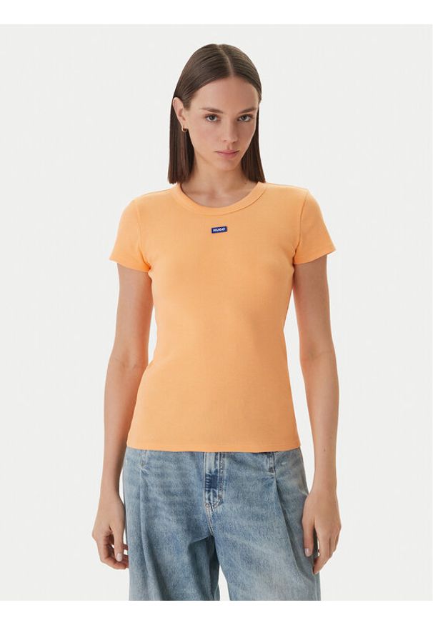 Hugo - HUGO T-Shirt Easy 50523924 Pomarańczowy Slim Fit. Kolor: pomarańczowy. Materiał: bawełna