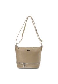 Beżowa Stylowa Torebka Damska Venezia. Kolor: beżowy. Wzór: gładki. Materiał: skórzane. Styl: elegancki. Rodzaj torebki: na ramię #1