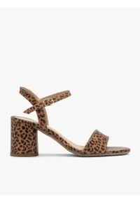 Ryłko - Brązowe sandały damskie w panterkę. Kolor: brązowy. Materiał: skóra. Wzór: motyw zwierzęcy. Obcas: na obcasie. Styl: street. Wysokość obcasa: średni #1