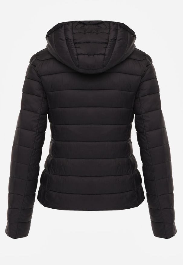 Born2be - Czarna Taliowana Przejściowa Kurtka Pikowana z Odpinanym Kapturem Zinnorae. Okazja: na co dzień. Kolor: czarny. Materiał: jeans, nylon. Styl: casual