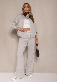 Renee - Szary Retro Komplet Dresowy z Wiskozą Bluza i Spodnie o Szerokim Kroju Selriza. Kolor: szary. Materiał: dresówka, wiskoza